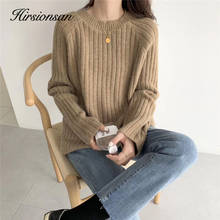 Hirsionsan suéter feminino básico de malha, pulôver liso e macio quente casual gola redonda para mulheres, 2020 2024 - compre barato