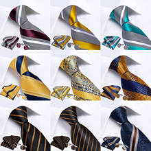 DiBanGu-corbatas de seda para hombre, conjunto de mancuernas formales a rayas doradas y azules para negocios, pañuelos de boda y fiesta, 100% 2024 - compra barato