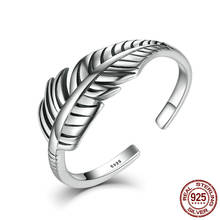 Anéis de prata esterlina para mulheres, anel 925 de penas abertas ajustável retrô, vintage, prata tibetana para mulheres, 925 2024 - compre barato