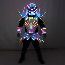 Terno de festa robô em led colorido, roupa de festa para roupas, armadura, espelho leve colorido, vestuário de clube, vestuário, capacetes 2024 - compre barato