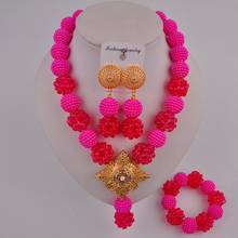 Bola de cristal rosa fucsia para boda, joyería nupcial de perlas de imitación, África, conjunto de joyas de moda, LS-26 de cuentas 2024 - compra barato