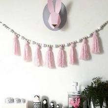 Wooden Macaroon Bead Tassel Garland Nordic Kid Baby Room Yarn and Bead Hanging String Nursery Pearl Tent Ornament Decoration 2024 - buy cheap