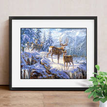 Imagem de cervo de pintura de diamante 5d diy, paisagem de strass, furadeira completa, bordado de diamante, decoração de inverno e natal 2024 - compre barato
