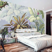 Personalizado papel de parede tropical floresta tropical folha de banana pintados à mão pintura da arte sala estar quarto mural 3d 2024 - compre barato