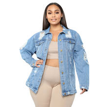 Casual Jeans Jacket Sexy Women Blue Denim Ripped Coat Lady High Street Jeans Outerwear 2024 - buy cheap