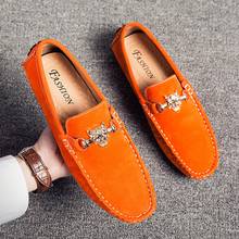 Big size Penny loafers men Casual Fashion Suede Leather Mens Loafer Man Moccasins Slip On Men's Flats Male Driving Shoes Orange 2024 - buy cheap