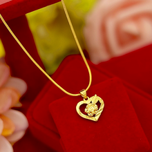 Yellow Gold Color Necklace for Women Wedding Engagement Statement Jewelry Korean Fashion Hollow Heart Shaped Pendant Necklaces 2024 - buy cheap