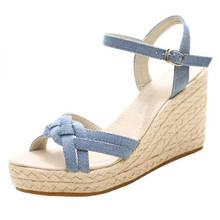 Summer Women Platform Sandals Open Toe Wedge Denim Shoe Ladies Straw Braid Ankle Strap Beach Sandal Espadrilles Dress Shoes 2024 - buy cheap