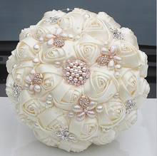 Wifelai-buquê de noiva cor de marfim, fita macia, flores de noiva de seda, pérola com miçangas, aceita tamanhos personalizados 2024 - compre barato
