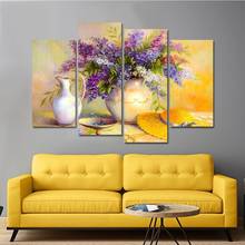 4 pçs unframed arte da lona vaso branco flor roxa hd impresso lona pintura decoração casa arte da parede cartaz imagem para sala de estar 2024 - compre barato