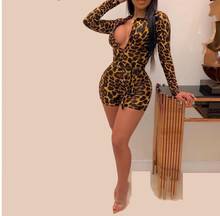 2019 New Autumn Sexy Leopard Print Fashion V-neck Full Sleeve High Waist Women Elastic Mini Jumpsuits Ladies Slim Playsuit 2024 - buy cheap