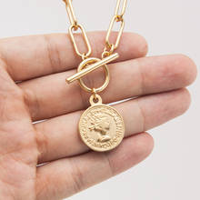 Colar de moeda dourado e prata, colar com medalha de metal para mulheres, estilo boho 2024 - compre barato