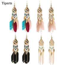 1 Pair Bohemian Feather Tassel Earrings For Women Ohrringe Water Drop Vintage Statement Earrings Boho Indian Jewelry Kolczyki 2024 - buy cheap