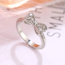 Женское серебряное кольцо с бантом и кристаллами, Винтажное кольцо с фианитом, подарок на день Святого Валентина 2024 - купить недорого