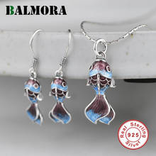 BALMORA Real 925 Sterling Silver Jewelry Sets for Women Lady Lover Cloisonne-style Fish Drop Earrings Pendant Set Jewelry 2024 - buy cheap
