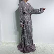 Wholesale plus size Dubai fashion muslim sequined beading abaya female full length cardigan open رداء abayas islamic robe wq2128 2024 - buy cheap