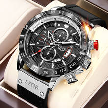 2021 New Mens Watches LIGE Top Brand Luxury Leather Casual Quartz Watch Men Sport Waterproof Clock Black Watch Relogio Masculino 2024 - buy cheap