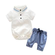 QAZIQILAND Newborn Baby Boy Clothing Set White Shorts Romper + Blue Pant Infant Romper Summer Kids Outwear 3 6 9 12 18 24 Months 2024 - buy cheap