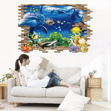 Adesivo de parede de golfinho baleia desenho animado, decalque de mural diy para quartos de crianças, quarto do bebê, sala de estar, decoração de casa 2024 - compre barato