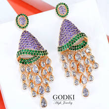 GODKI 2020 Luxury Trendy Purple CZ Earrings Sector Purple Cubic Zircon Earrings For Women Drop Earrings Brincos Fashion Jewelry 2024 - buy cheap