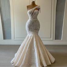 Vestidos de novia de encaje con perlas de sirena, traje de novia Sexy con cuentas de un hombro, borla, hecho a medida 2024 - compra barato