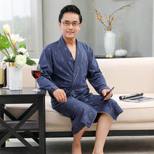 Plus Size XL-4XL Mens Robe 100% Cotton Bathrobe Spring Autumn Nightgown Loungewear Long-sleeve Kimono Geometric Patterns Pijamas 2024 - buy cheap
