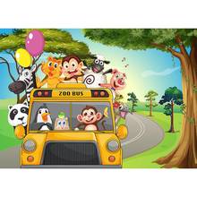 Cartoon Forest Animals Bus Balloon Birthday Photo Background Vinyl Backdrop for Children Baby Shower Photocall Photography Props 2024 - buy cheap