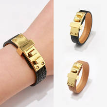 Punk Style Top New Fashion Stainless Steel Buckle Charm PU Leather Bangle Bangles For Women 2024 - buy cheap