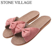 2020 New Eva Stripes Bow home slippers Cotton Indoor Shoes Japanese Style Linen Slippers  Slippers Women Flip Flops Shoes Women 2024 - buy cheap