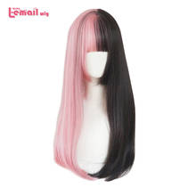L-email wig Pink and Black Lolita Wig Halloween 60cm Long Straight Cosplay Wig with Bangs Heat Resistant Synthetic Hair 2024 - buy cheap