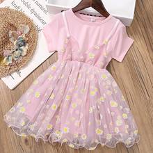 EACHIN Girls Dresses Daisy Print Round Neck Dresses Tulle Mesh Princess Dress Children Kids Casual Dress Party Dress For 2-10T 2024 - buy cheap