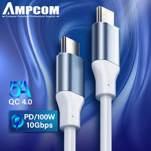 Кабель AMPCOM 5A USB Type C к Type C 3,1 Gen 2 10 Гбит/с 100 Вт 4K для передачи видео данных с доставкой питания, кабель Quick Charge4.0 2024 - купить недорого