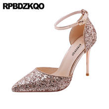 Sapatos de salto baixo, tamanhos 33, com glitter, dourado, fino, ponta fina, tamanhos 33, superdeslizante 2024 - compre barato