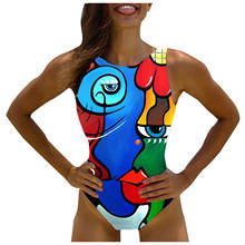 Maiô feminino biquíni 2021 sexy maiô de uma peça arco-íris impressão geométrica macacão beachwear banho push-up bikini monokini 2024 - compre barato