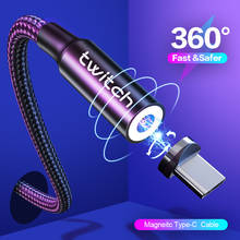 Магнитный кабель Twitch 2 м USB Type C для Samsung galaxy A50 s8 note 8 plus, мобильный телефон, быстрая зарядка, Магнитный зарядный кабель Type-c 2024 - купить недорого
