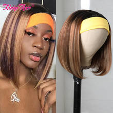 Klaiyi Straight Hair Bob Headband Wig Human Hair Shadow Root Highlight Short Bob Wig 10-14 Inch Remy Hair Scarf Wigs For Women 2024 - buy cheap