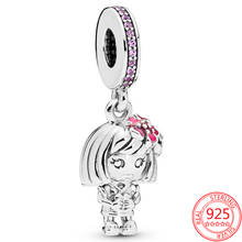 New Arrivals 925 Sterling Silver Pink Enamel Floral Girl Charm Fit Pandora Bracelet DIY Jewelry Gift 2024 - buy cheap