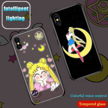 Sailor moon indução inteligente iluminado telefone capa para iphone 6 s 7 plus 8 plus xr 10 x xs 11 pro max glitter casos 2024 - compre barato