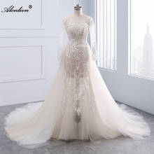 Alonlivn Real Photo Beaded Pearls 2 In 1 Mermaid Wedding Dresses Full Sleeves Appliques With Removable Bridal Skirts 2024 - buy cheap