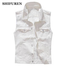 SHIFUREN Men's Denim Vest White Sleeveless Jackets Coats Single Breasted Hip Hop Cowboy Jeans Waistcoat Tank Tops Outerwear 2024 - buy cheap