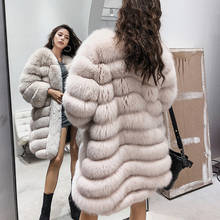 rf1937B Long Striped Style Fur Outwear Long Sleeve Luxury Full Pelt Winter Women's Real Fox Fur Coat 2024 - buy cheap