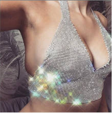 Sexy Women Metal Chain Crop Tops 2021 Luxury Crystal tank Top Womens Sequins Summer V neck Sparkly Halter Nightclub Party Camis 2024 - buy cheap