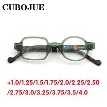 Cubojue óculos de leitura quadrado redondo 1.25 1.75 1.5 2.0 2.5 2.25 2.75 para homens e mulheres verde branco presbiopia acetato vintage pequeno 2024 - compre barato