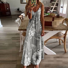 Summer Women Sexy Beach Casual Sling Long Dresses Loose Flower Printing Girl Dress Fashion Sleeveless Vintage Dresses 2024 - buy cheap