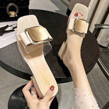 Metal Buckle Women Slippers New Summer Square Heels PVC Transparent Slippers Female Party Shoes Open Toe Ladies Shoes For Women 2024 - buy cheap