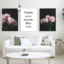 Póster con frase "Together" para decoración de sala de estar, impresión en lienzo de arte de pared de flores, pintura Floral de peonía rosa, carteles e impresiones 2024 - compra barato