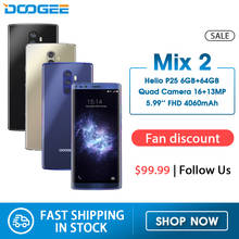 DOOGEE Mix 2 смартфон с 5,99-дюймовым дисплеем, восьмиядерным процессором Helio P25, ОЗУ 6 ГБ, ПЗУ 64 ГБ, 16,0 + 13,0 МП, Android 7,1, 4060 мАч 2024 - купить недорого