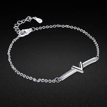 Simple style girl bracelet 925 sterling silver bracelet V letter pendant design solid silver bracelet girl popular chain 16cm 2024 - buy cheap