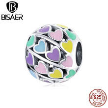 BISAER Colorful Hearts Beads 925 Sterling Silver Heart Shaped Charms Pendant Fit Silver Original Bracelet DIY Jewelry ECC1758 2024 - buy cheap