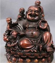 Estatua de Buda Maitreya de bronce puro chino, 5 niños, feliz, risa 2024 - compra barato